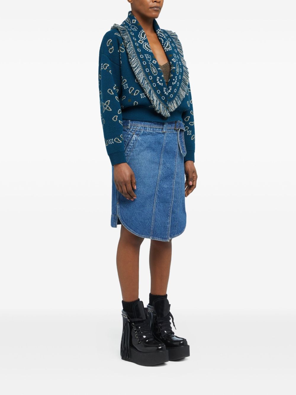 Pull Alanui Cardigan-bomber bleu en laine et cachemire