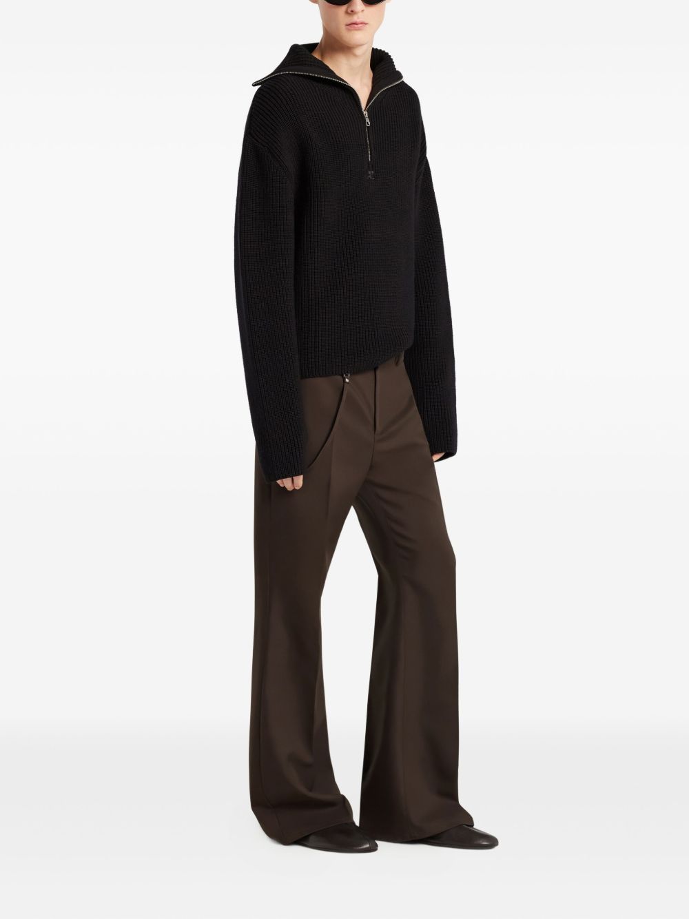 Courreges Pre Sweaters Black ribbed wool zip