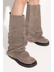 The Attico Boots Dove Grey — Suede Combat Boots