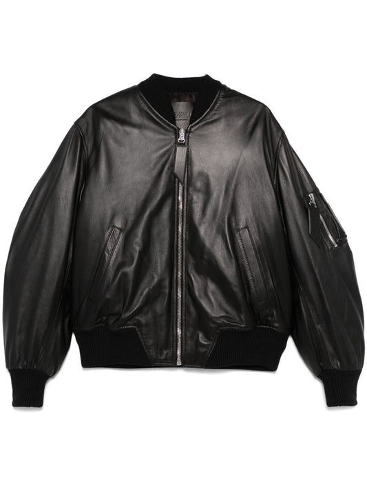 The Attico Coats Black — Leather Bomber Jacket