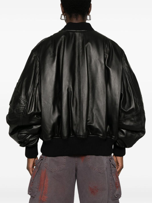 The Attico Coats Black — Leather Bomber Jacket