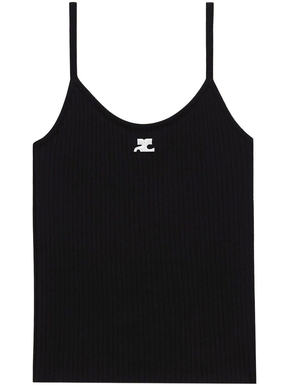 COURREGES RE-EDITION Top Black — Silk & Nylon Logo Tank
