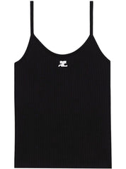 COURREGES RE-EDITION Top Black — Silk & Nylon Logo Tank