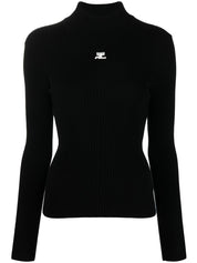 COURREGES RE-EDITION Black Logo Turtle‑Neck Sweater