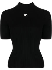 COURRÈGES RE-EDITION Sweaters Black — Silk & Nylon Logo Knit