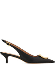 Escarpins à bride arrière en cuir noir Ferragamo avec talon