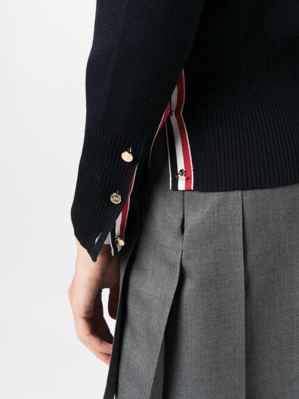 Thom Browne Blue Sweater — 4-Bar Wool Cardigan