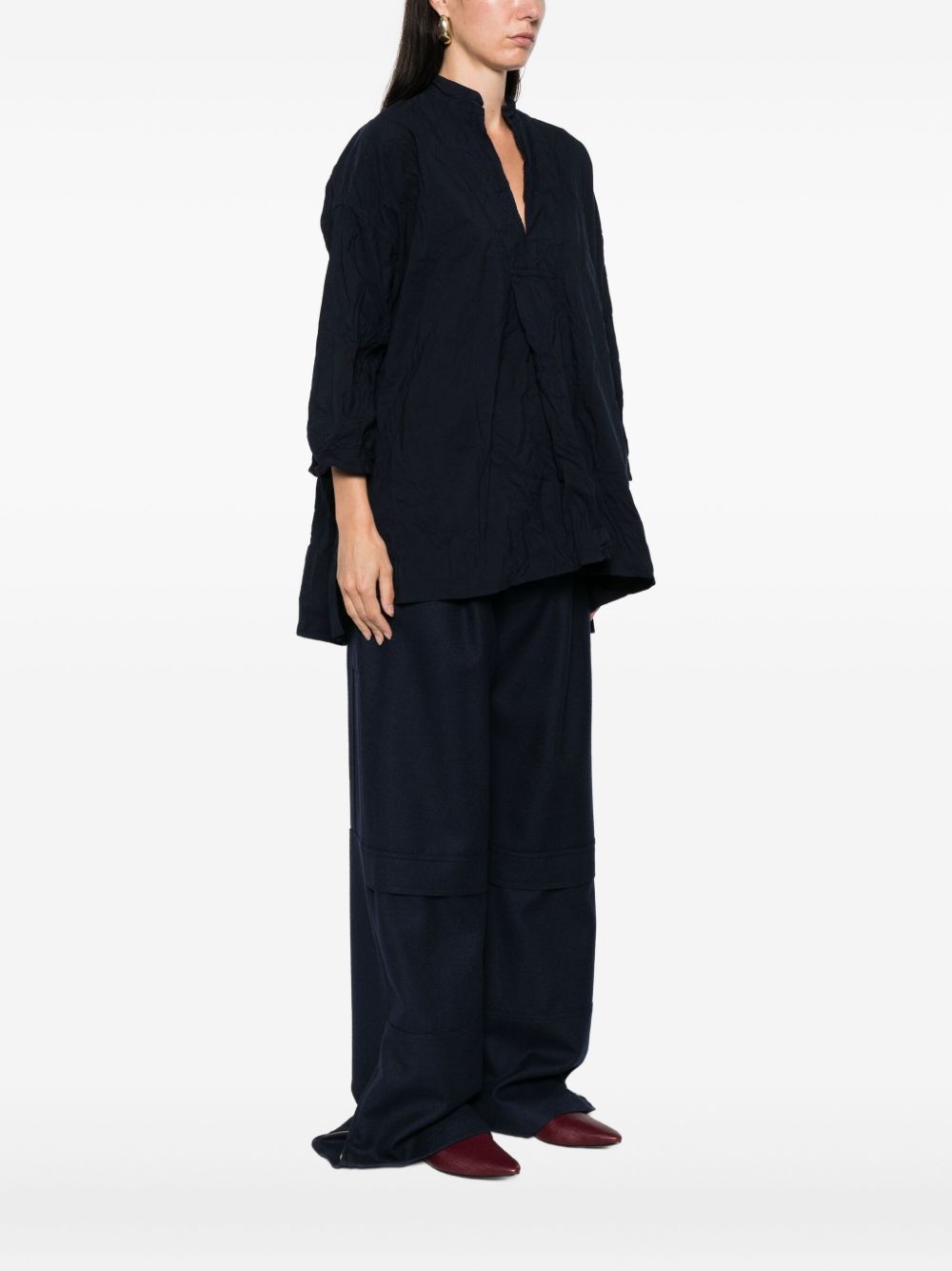 Daniela Gregis Blue Cotton Shirt — Mandarin Collar Elegance