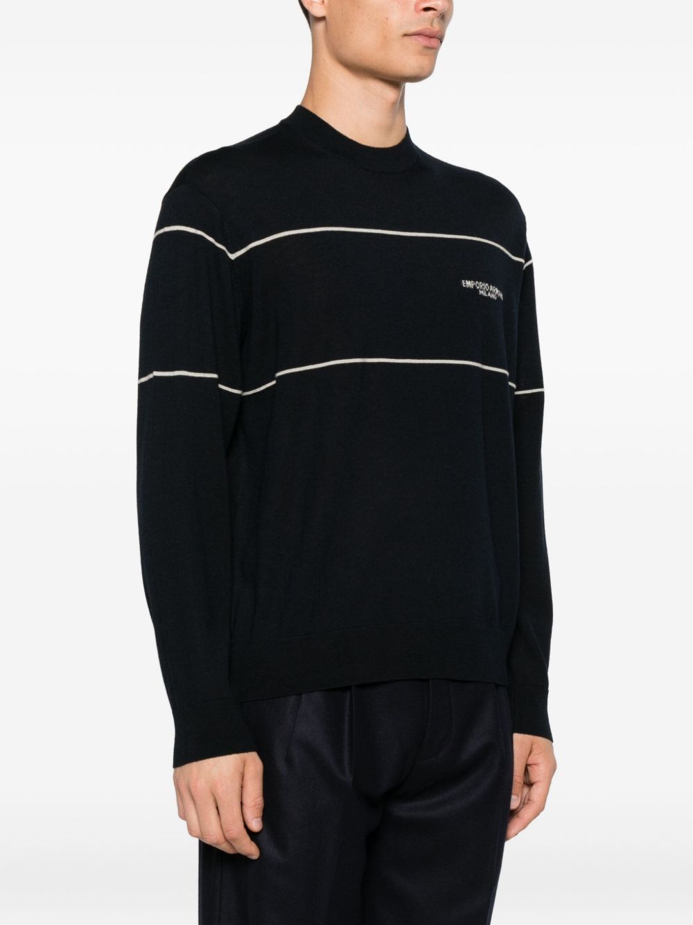 Emporio Armani Blue Silk & Wool Crewneck