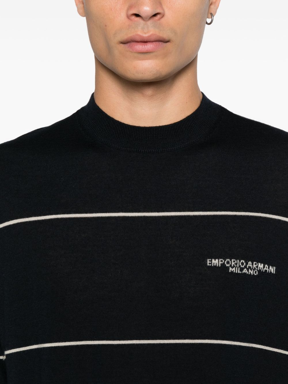 Emporio Armani Blue Silk & Wool Crewneck