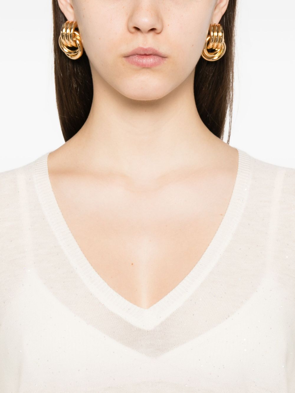 Fabiana Filippi Sweaters White — Wool V‑Neck Sweater