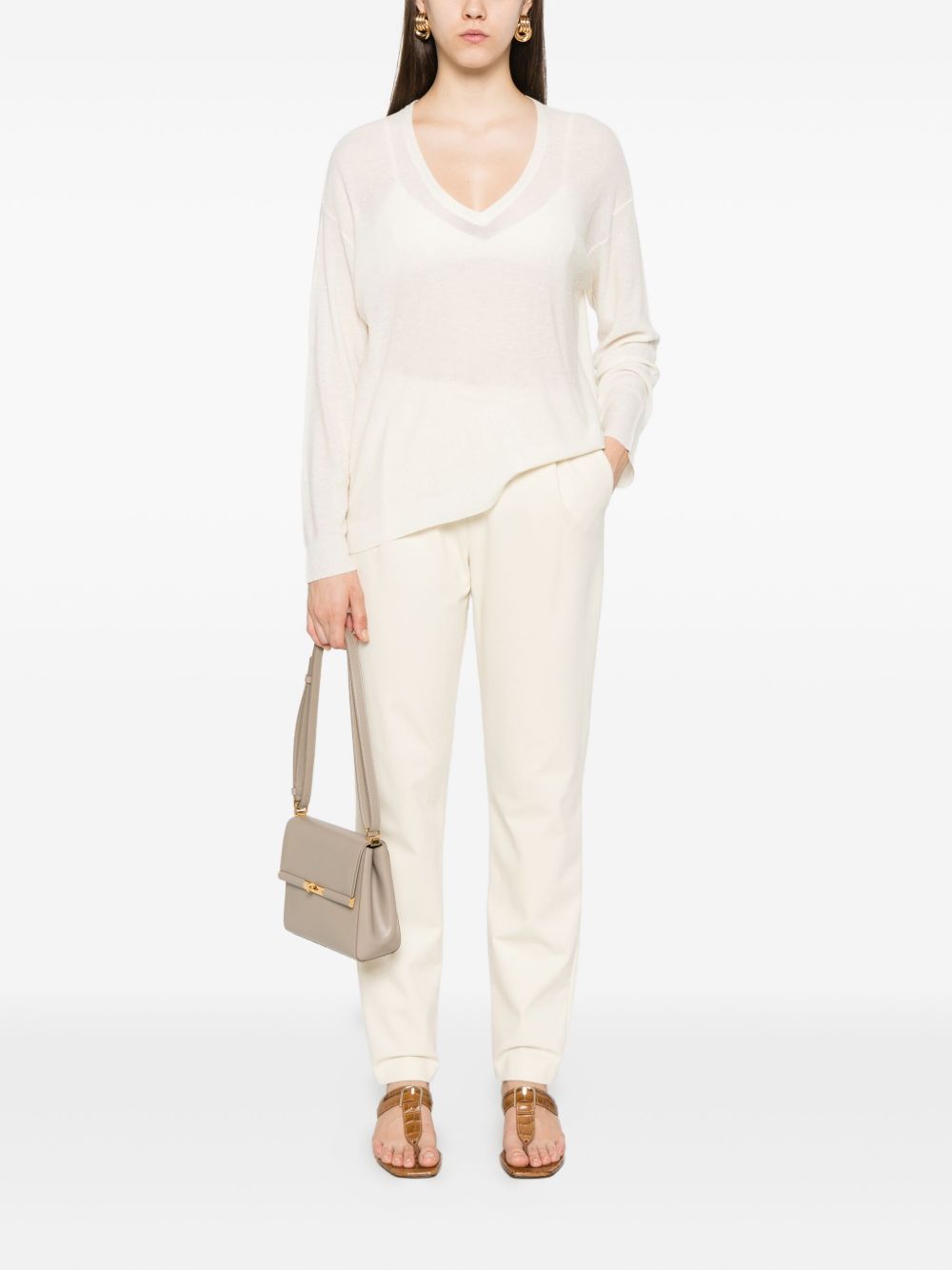 Fabiana Filippi Sweaters White — Wool V‑Neck Sweater