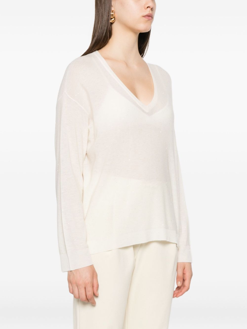 Fabiana Filippi Sweaters White — Wool V‑Neck Sweater