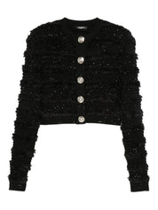 Balmain Sweaters Black cropped tweed cardigan