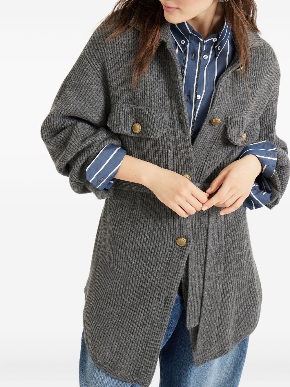 Brunello Cucinelli Grey Wool‑Cashmere Cardigan — Ribbed Luxury