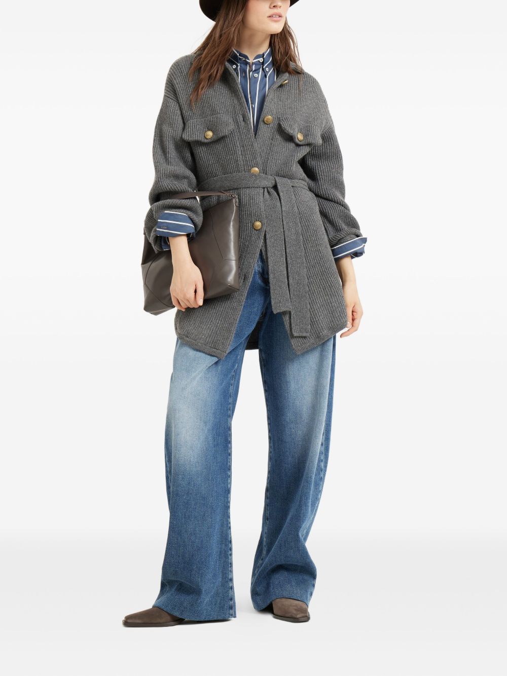 Brunello Cucinelli Grey Wool‑Cashmere Cardigan — Ribbed Luxury