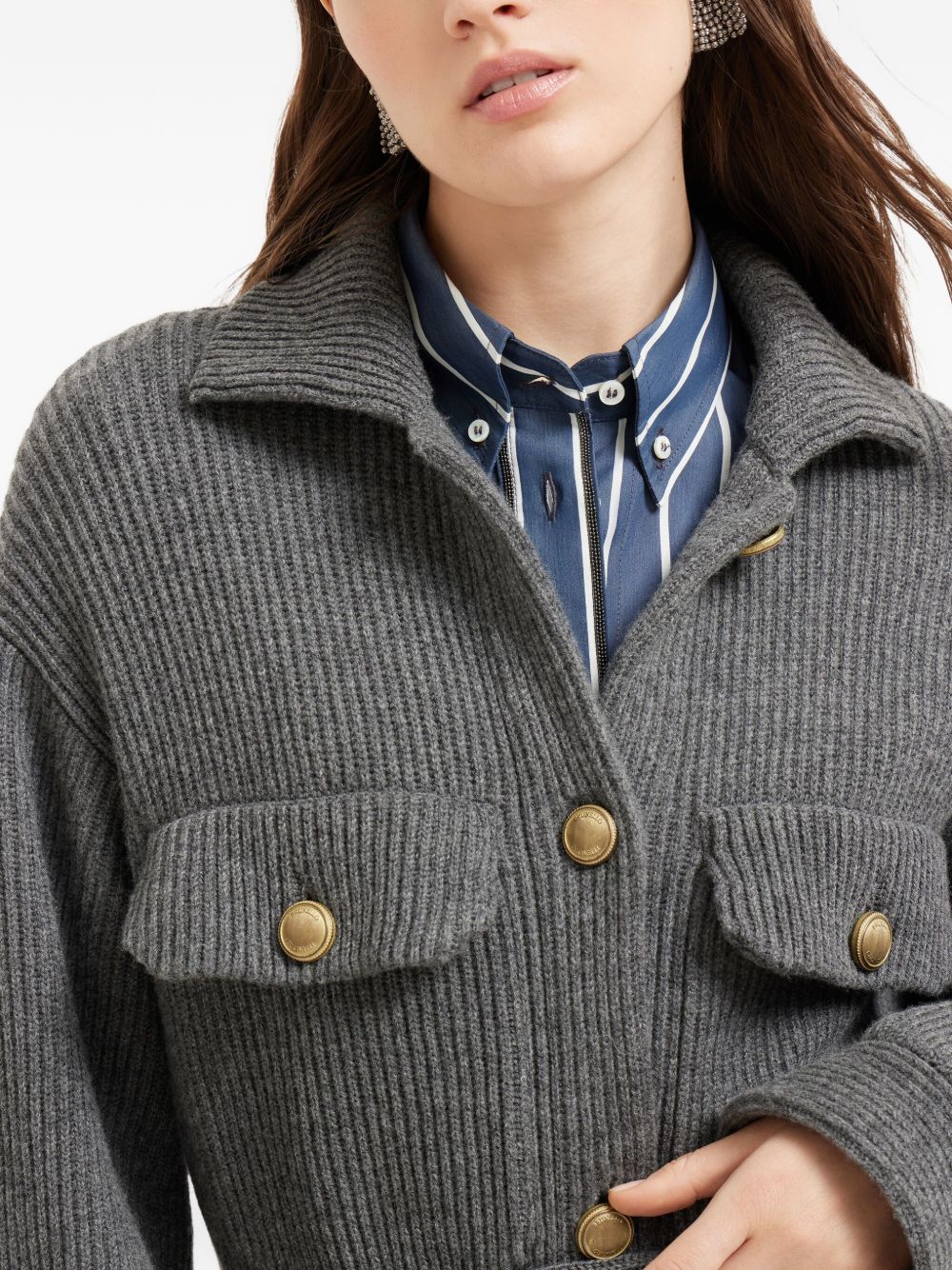 Brunello Cucinelli Grey Wool‑Cashmere Cardigan — Ribbed Luxury