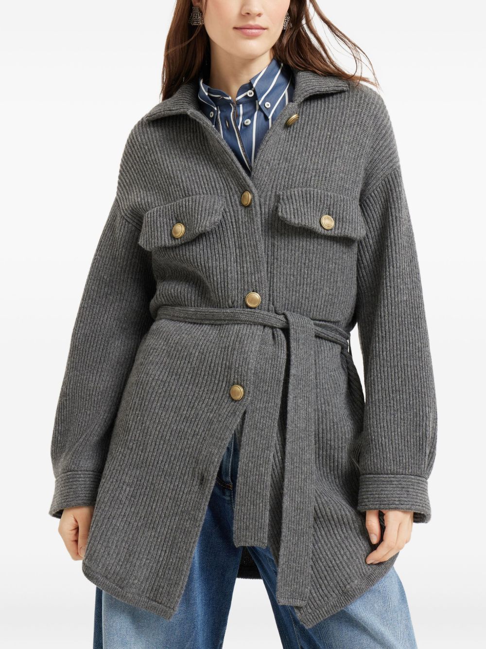 Brunello Cucinelli Grey Wool‑Cashmere Cardigan — Ribbed Luxury