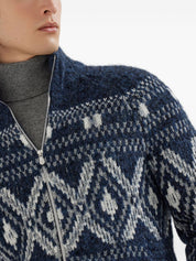 Brunello Cucinelli Sweaters Blue wool zip cardigan