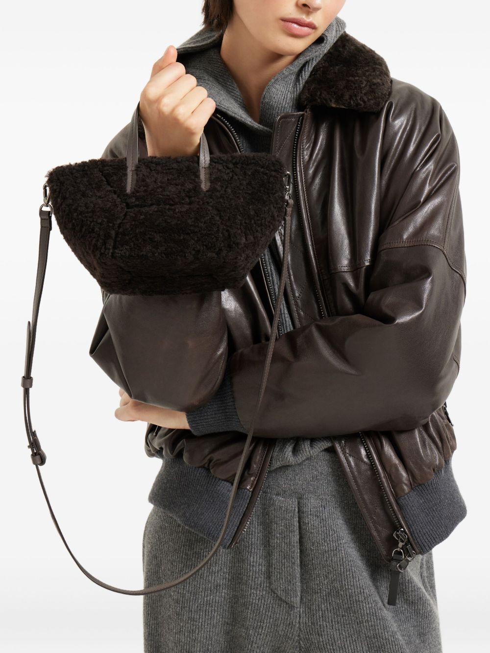 Brown Shearling Shopping Bag — Brunello Cucinelli