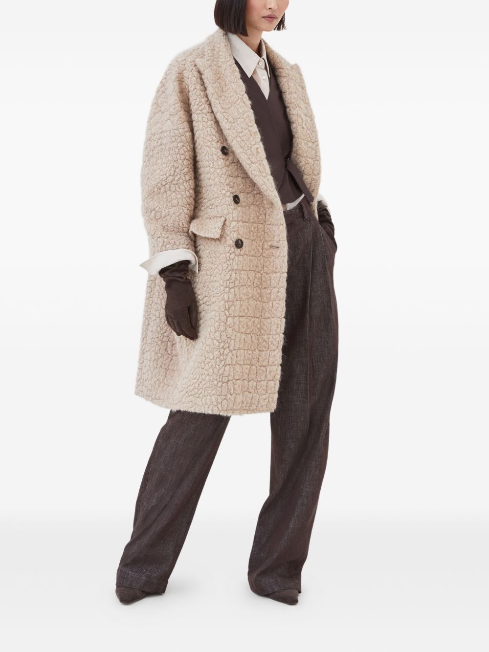 Brunello Cucinelli Coats Camel wool double-breasted
