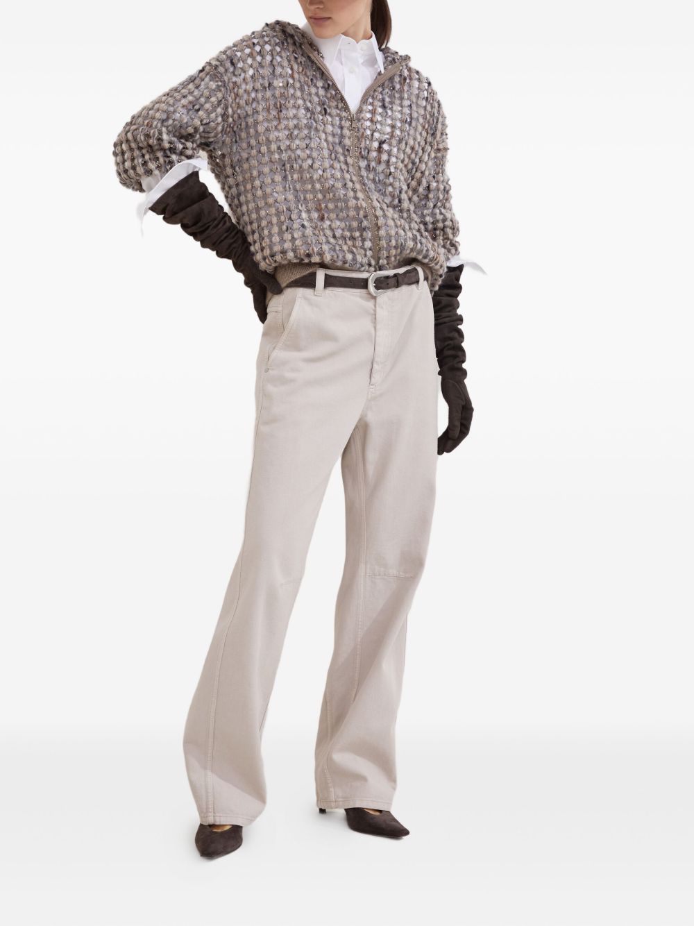 Brunello Cucinelli Sequin-Detail Beige Sweater