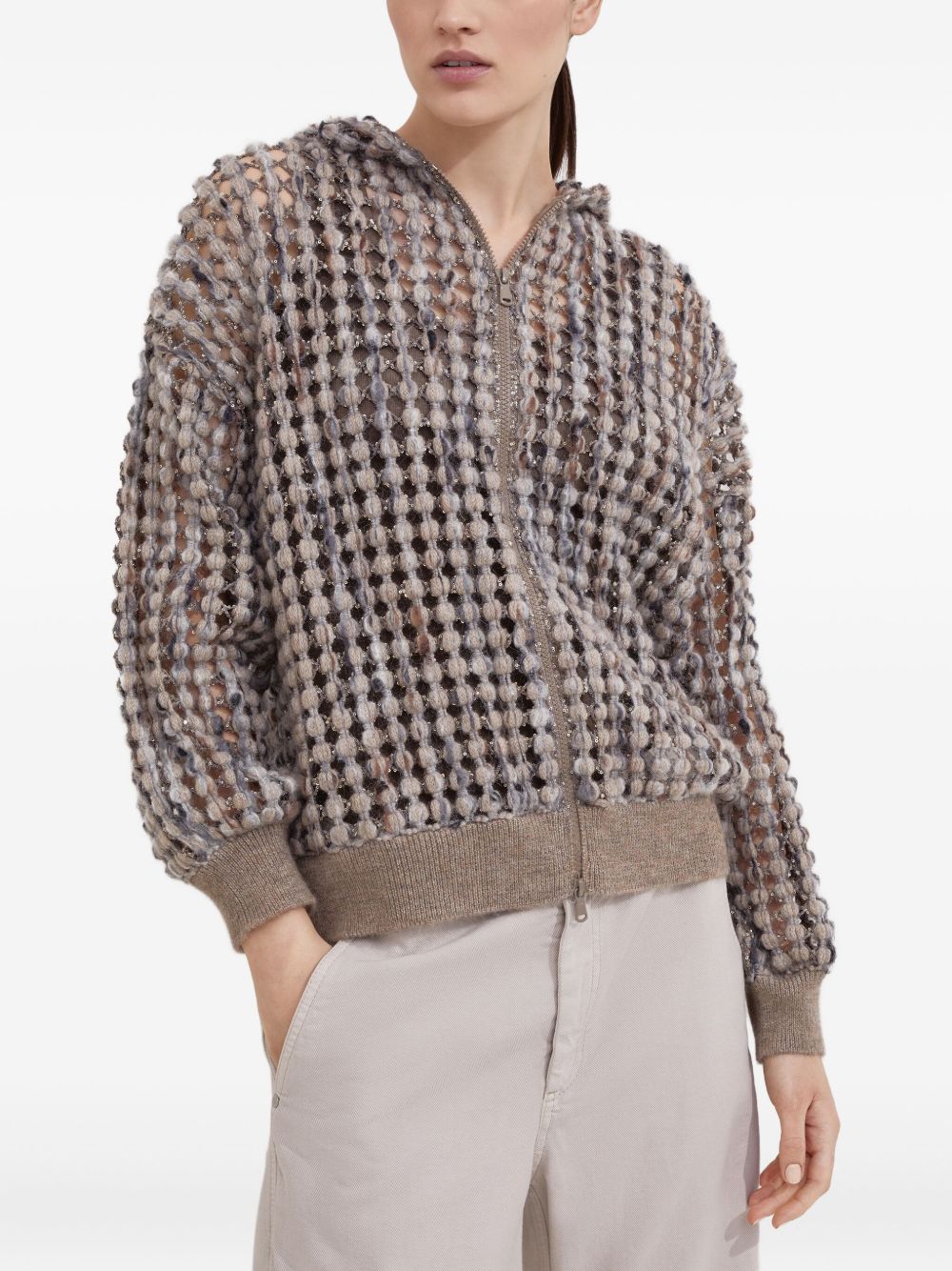 Brunello Cucinelli Sequin-Detail Beige Sweater