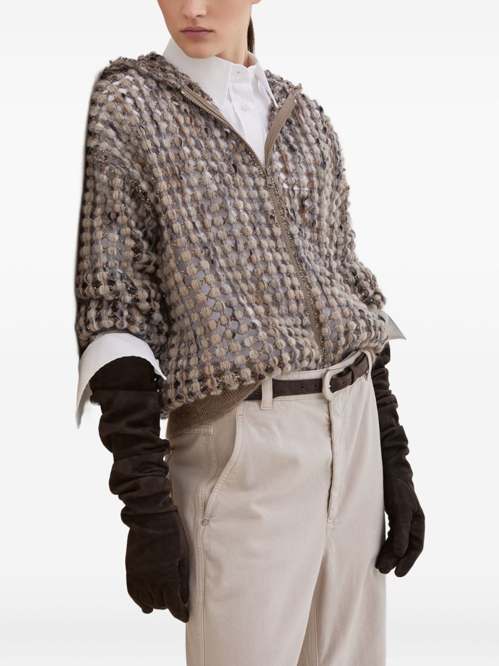 Brunello Cucinelli Sequin-Detail Beige Sweater