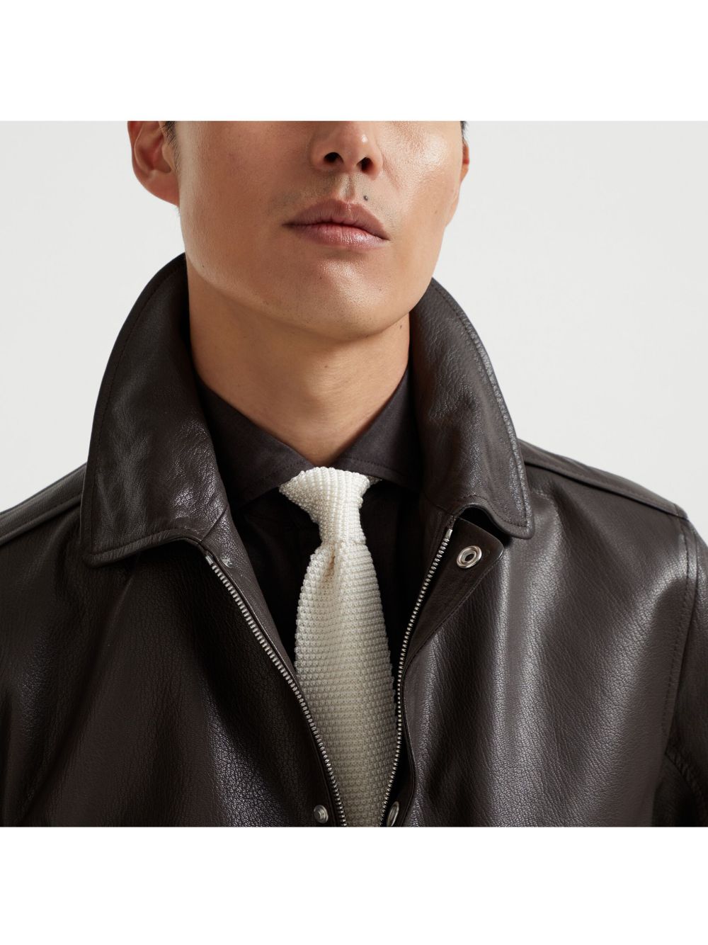 Cravate en soie tricotée Brunello Cucinelli en blanc