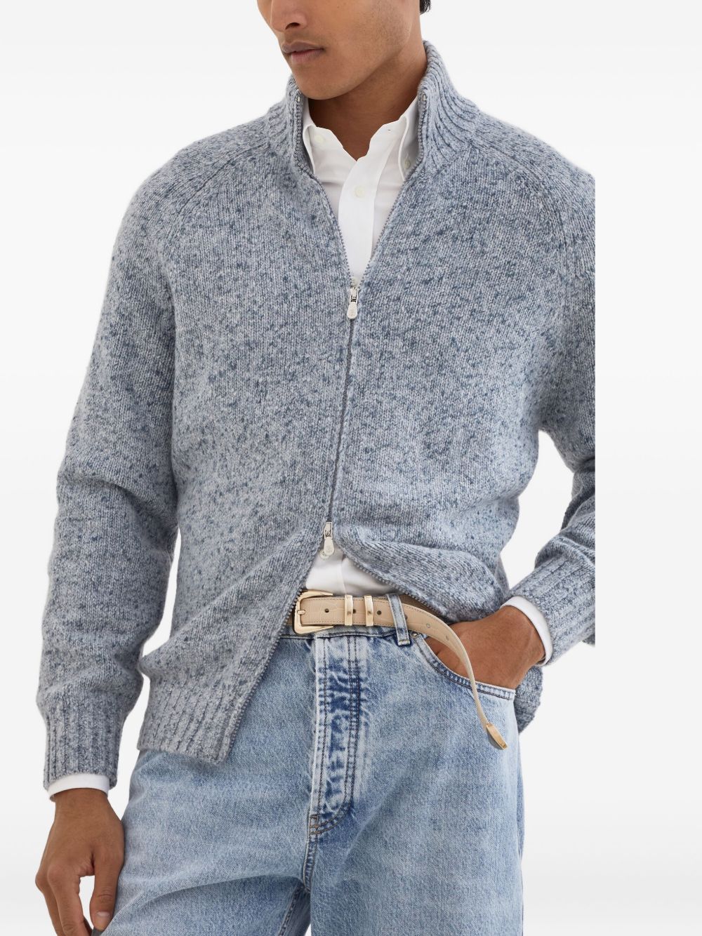 Clear Blue Cashmere Zip Cardigan — Brunello Cucinelli