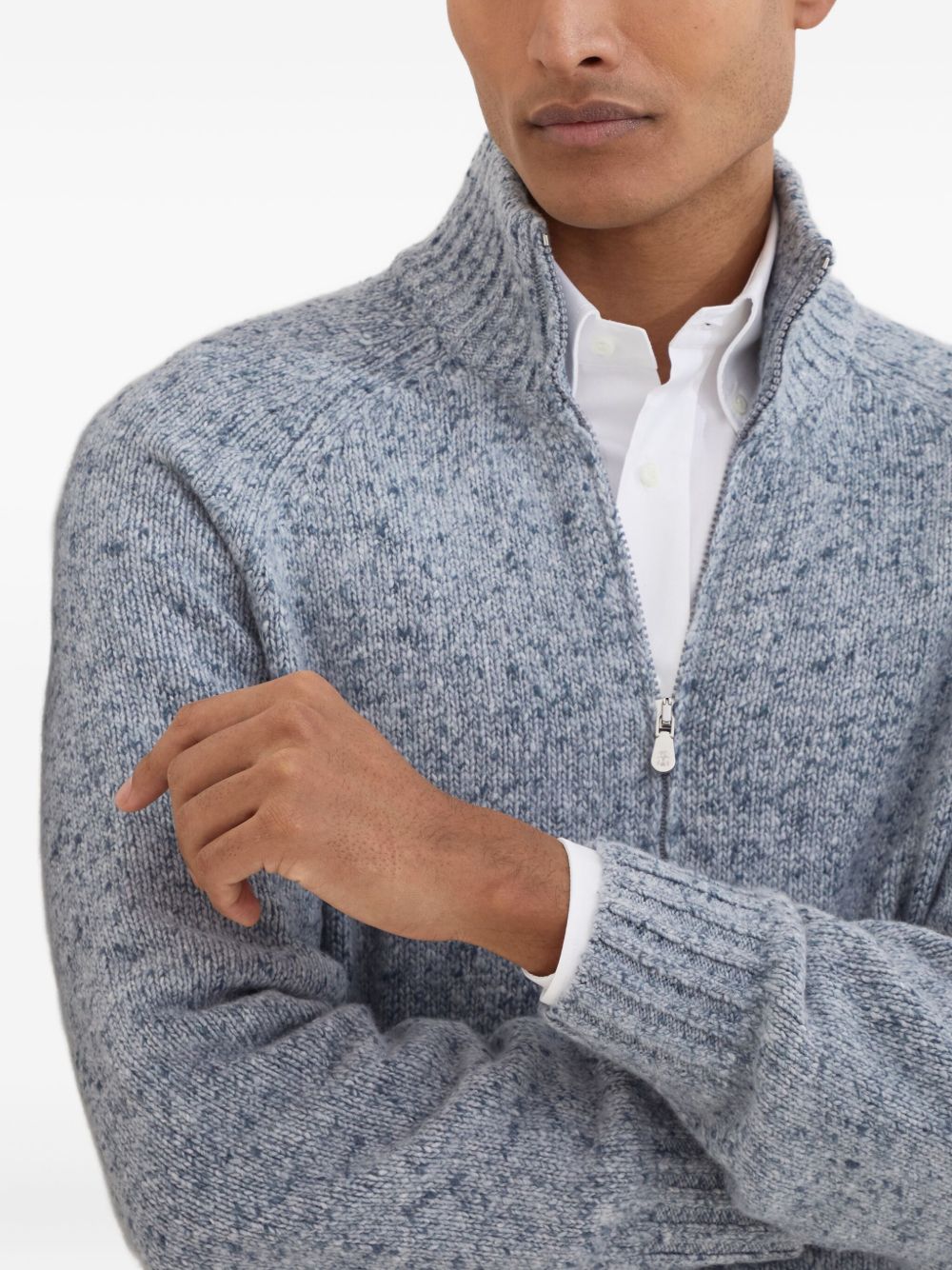 Clear Blue Cashmere Zip Cardigan — Brunello Cucinelli