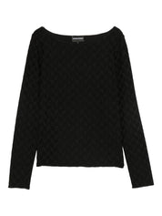 Emporio Armani Sweaters Black — Boat‑Neck Textured Knit