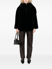 Emporio Armani Black Coat — Luxe Faux-Fur Hooded Jacket