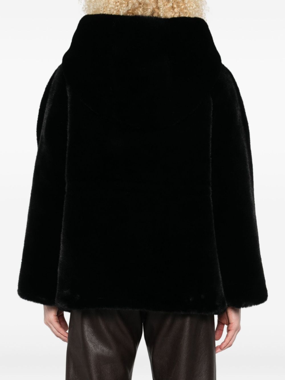 Emporio Armani Black Coat — Luxe Faux-Fur Hooded Jacket
