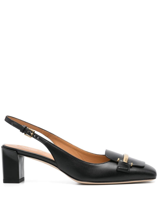 Tod's With Heel Black — Leather Medium Heel Slingbacks