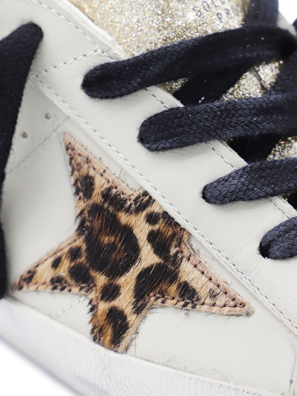 Golden Goose Beige Leather Sneakers — Leopard Star Accent