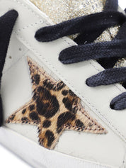 Golden Goose Beige Leather Sneakers — Leopard Star Accent