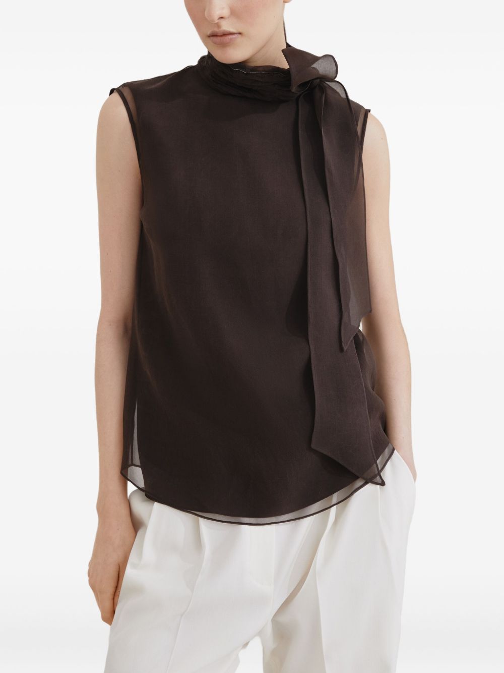 Brunello Cucinelli Brown Silk Tank — Layered Luxury
