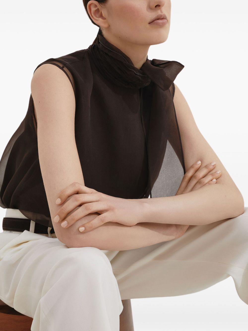 Brunello Cucinelli Brown Silk Tank — Layered Luxury