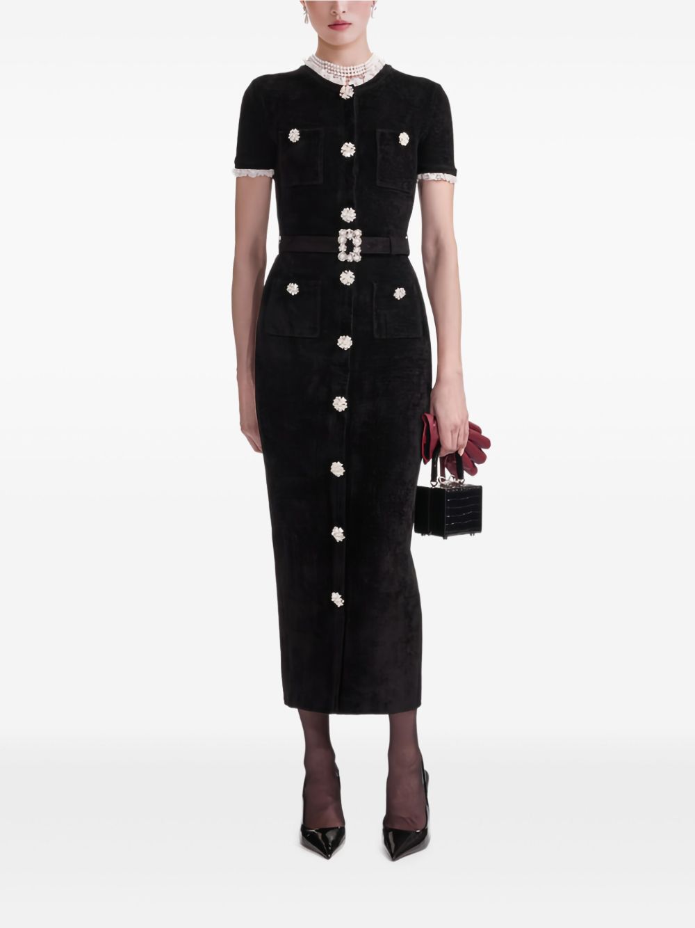 Self-Portrait Dresses Black midi dress with pearl buttons