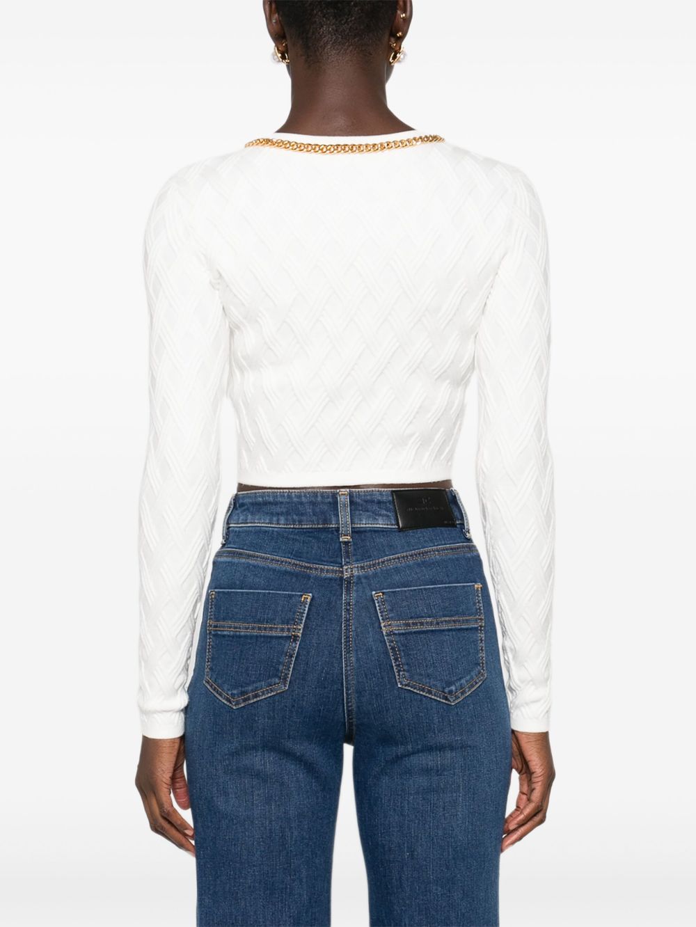 Ivory Cropped Cardigan — Elisabetta Franchi Sweater