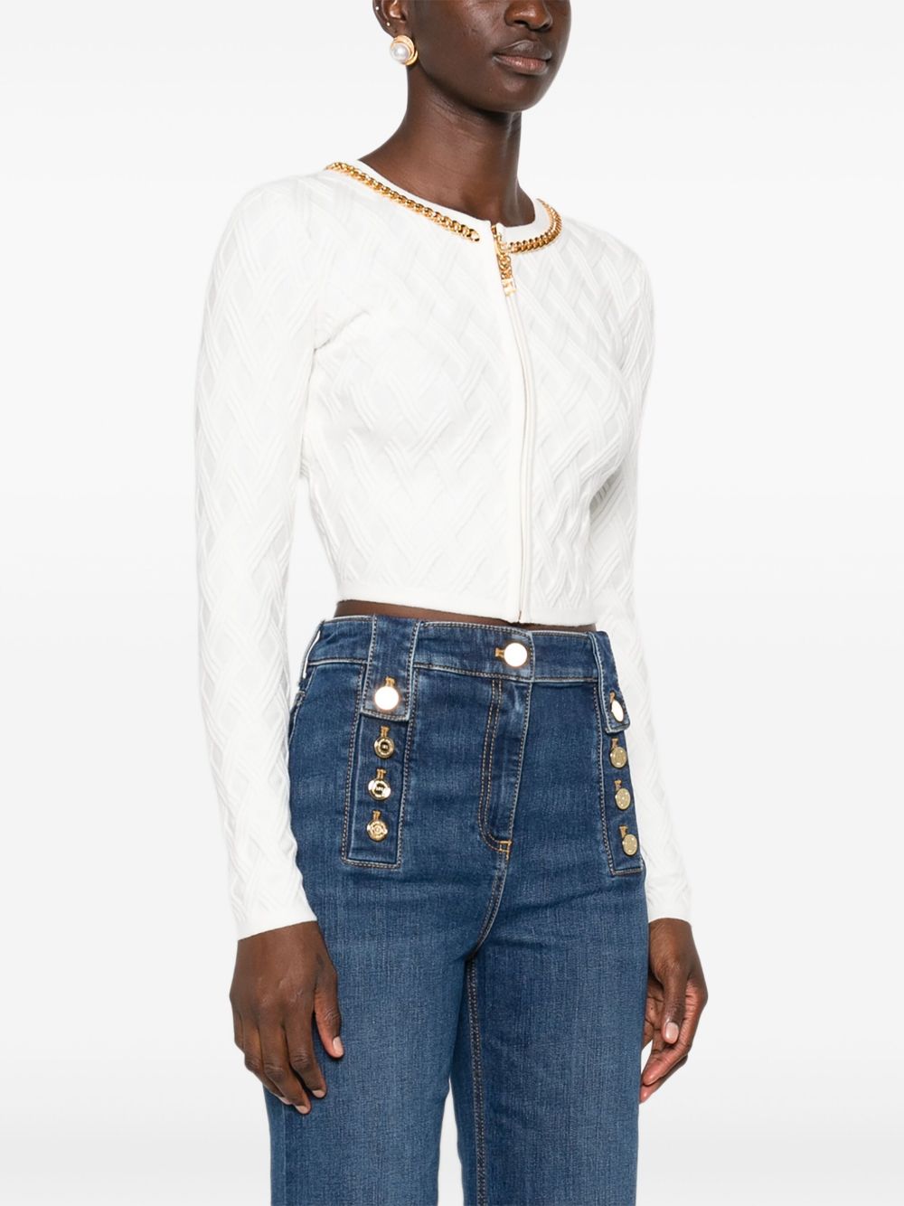 Ivory Cropped Cardigan — Elisabetta Franchi Sweater