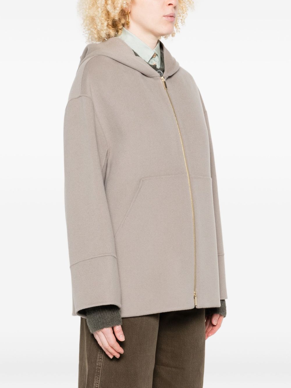 S Max Mara Grey Coat — Silk & Nylon Wool Parka