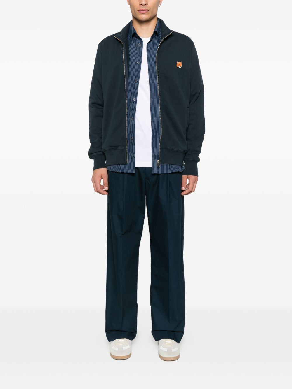 Maison Kitsuné MAISON KITSUNE' Sweaters Blue cotton zipped sweatshirt