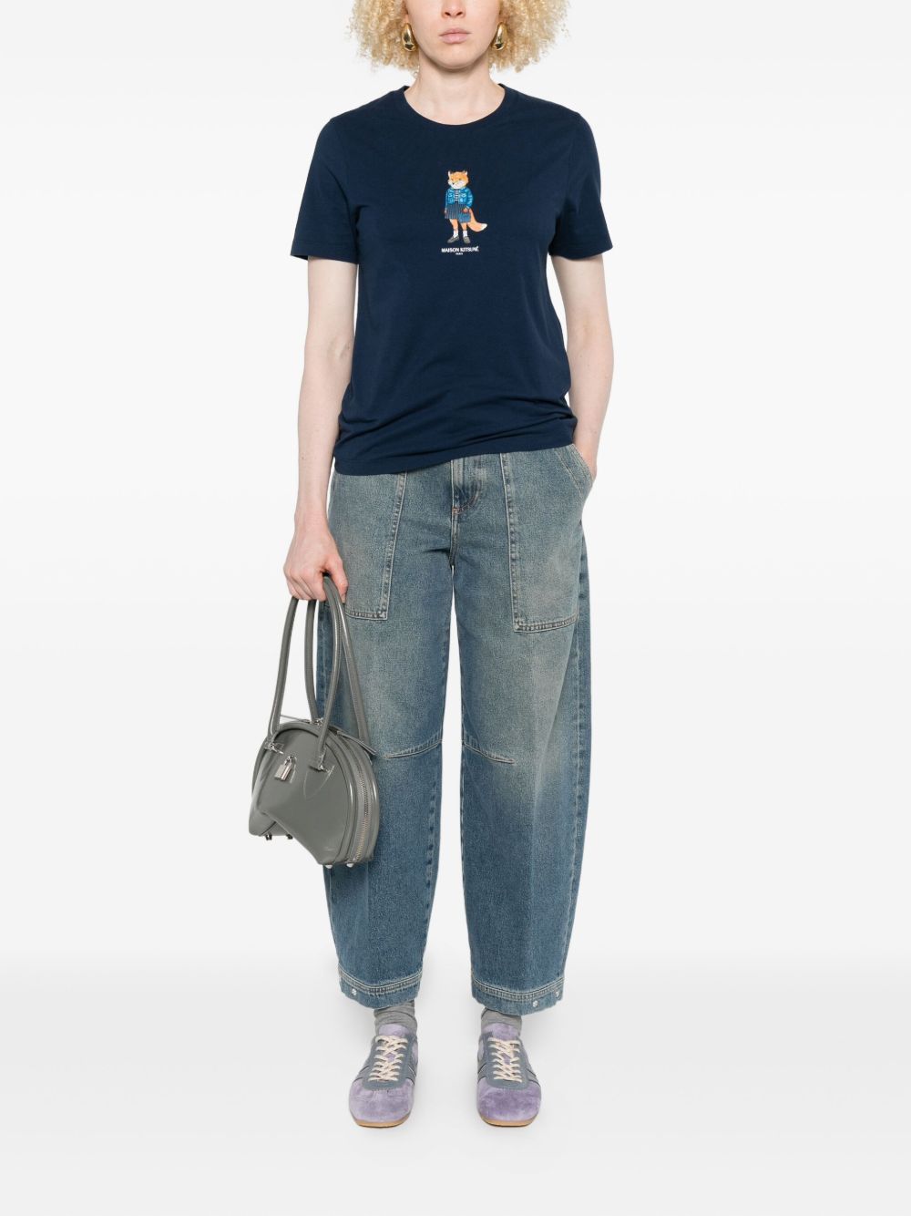 Maison Kitsuné Blue Cotton T‑Shirt — Silk & Nylon Dressed Fox