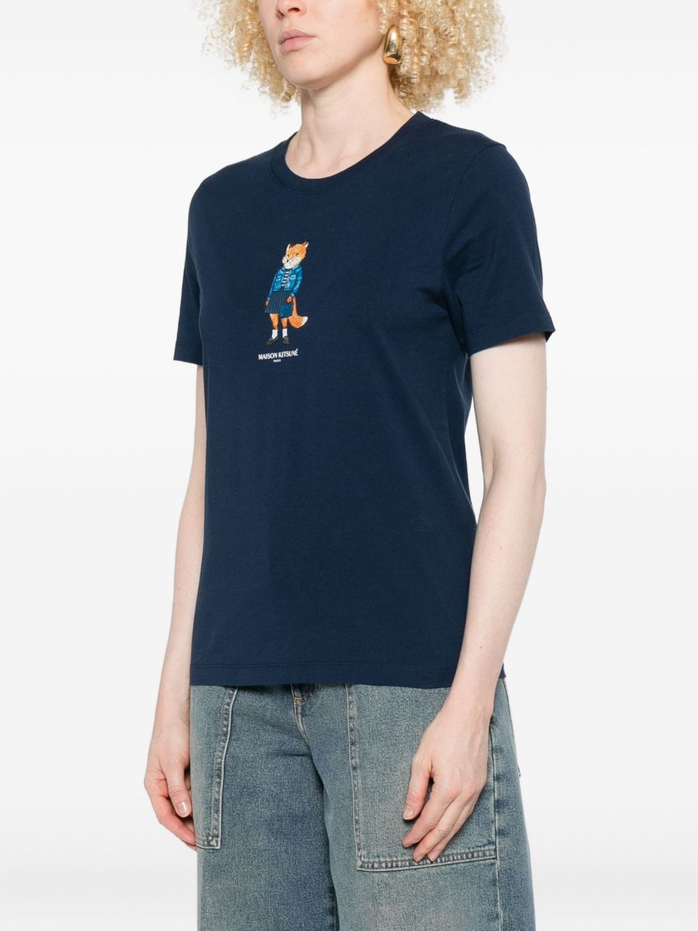 Maison Kitsuné Blue Cotton T‑Shirt — Silk & Nylon Dressed Fox