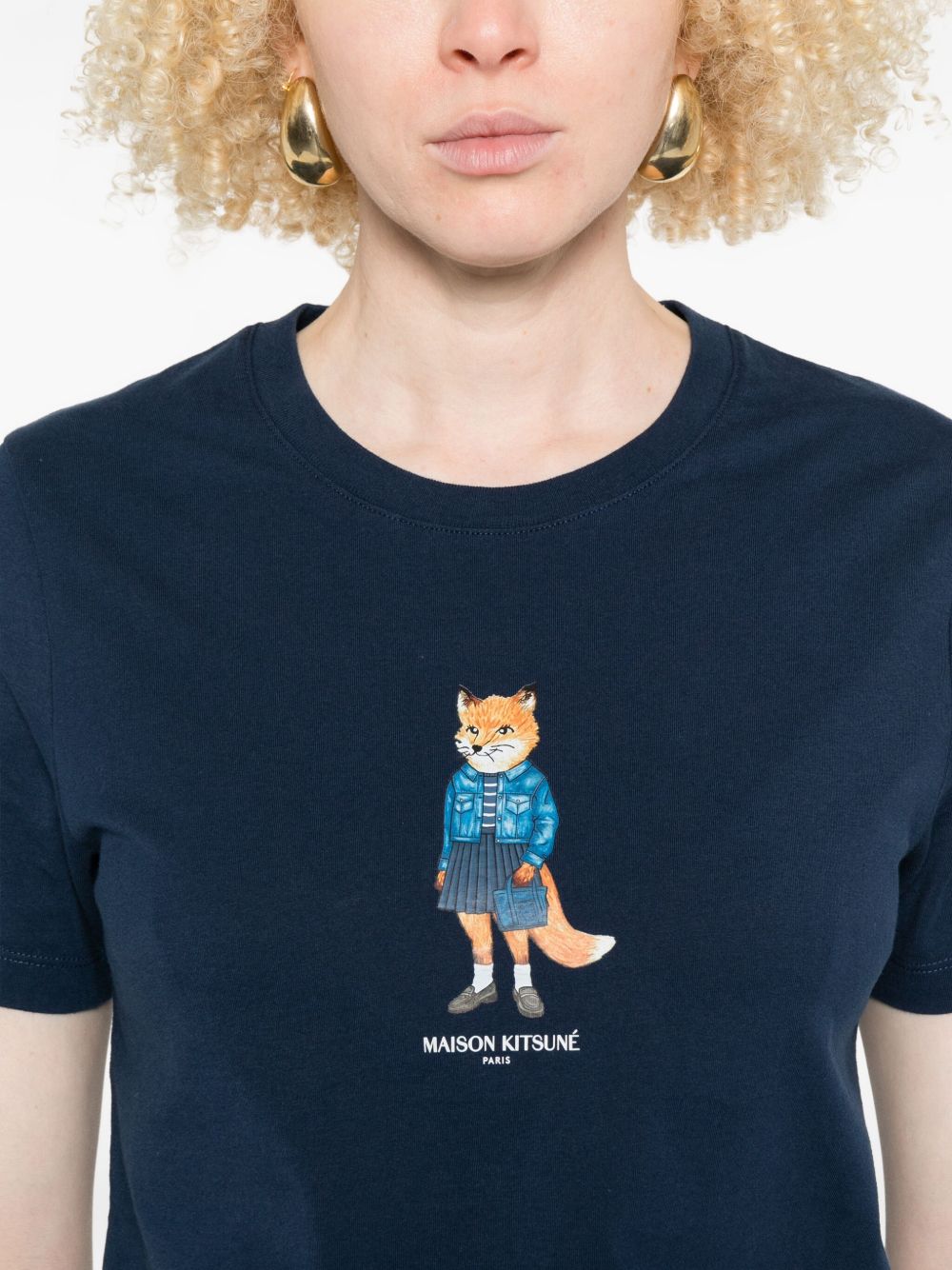Maison Kitsuné Blue Cotton T‑Shirt — Silk & Nylon Dressed Fox