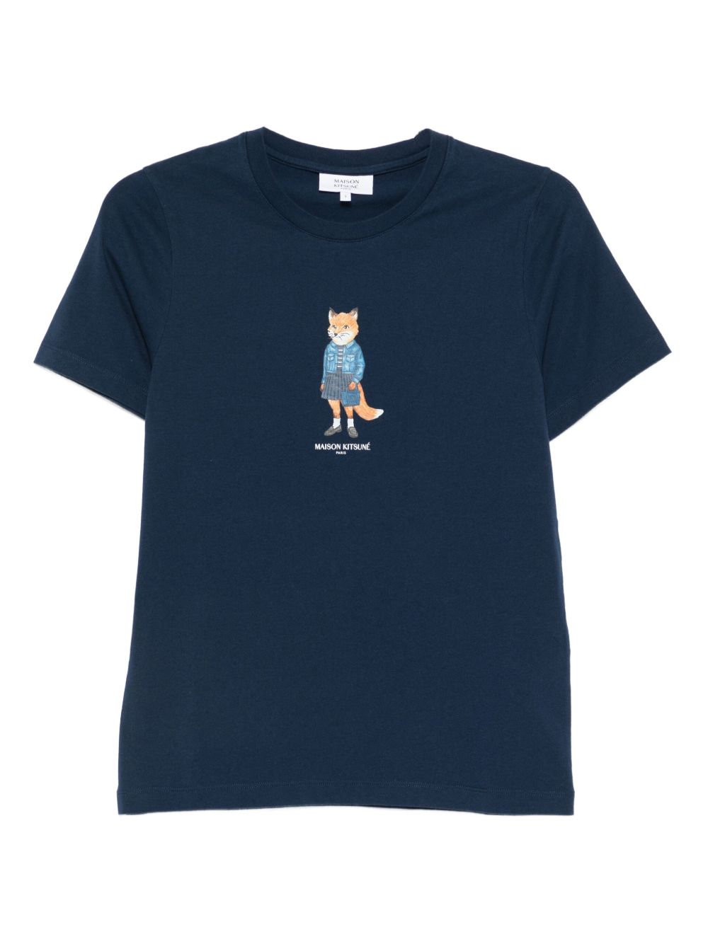 Maison Kitsuné Blue Cotton T‑Shirt — Silk & Nylon Dressed Fox