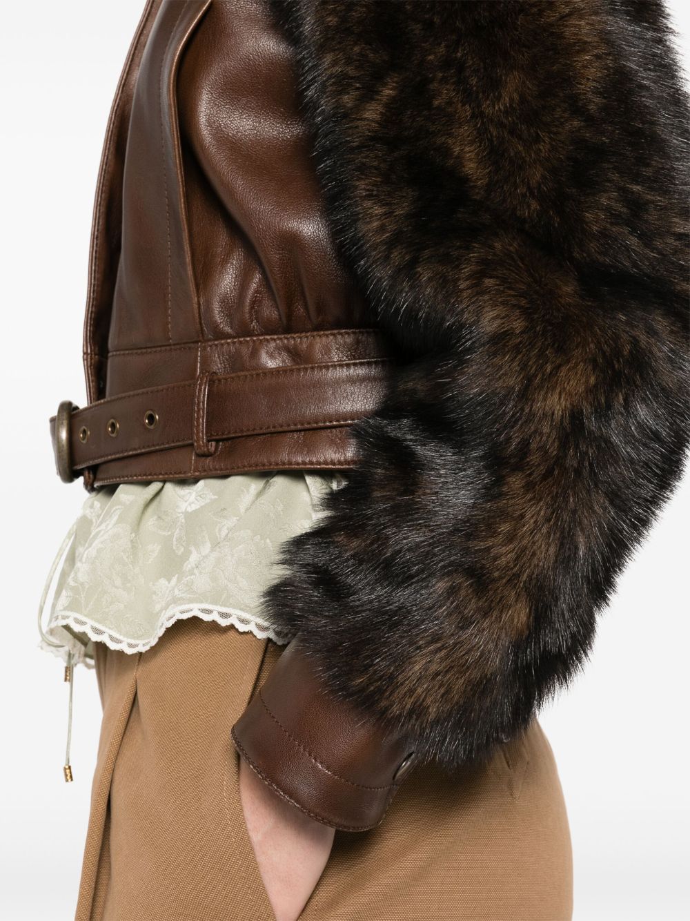 Chloé Chloè Jackets Brown leather jacket with faux-fur detail
