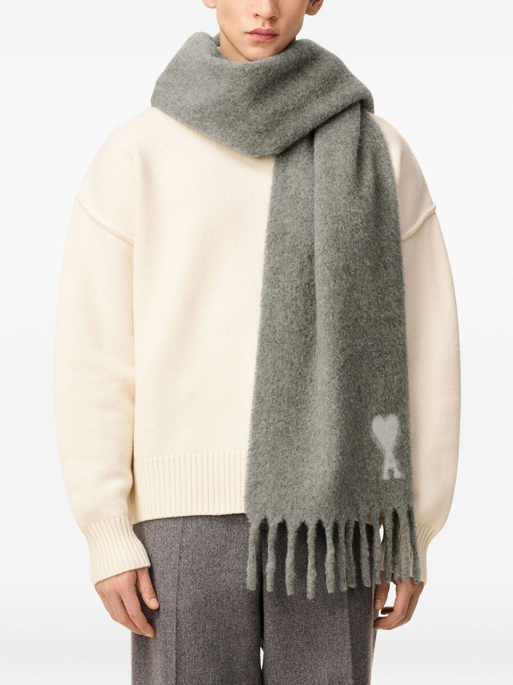 Écharpe en laine Ami Paris Ami De Coeur à bords frangés